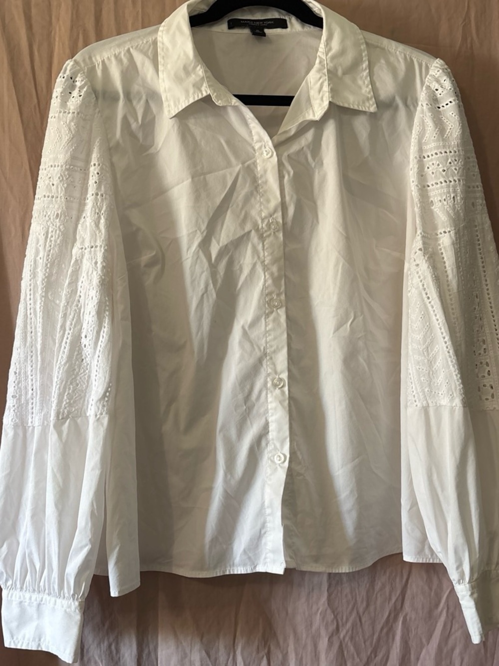 Marc New York White Eyelet-Sleeve Button Front Blouse